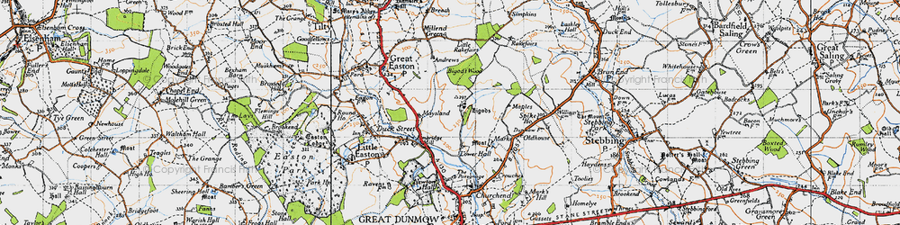 Old map of Bigods in 1946