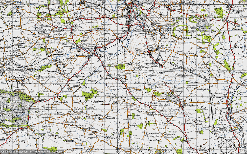 Old Map of Historic Map covering Brusselton Wood in 1947