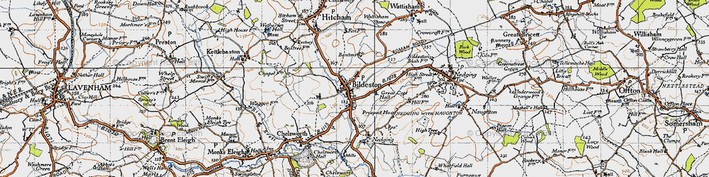 Old map of Bildeston in 1946