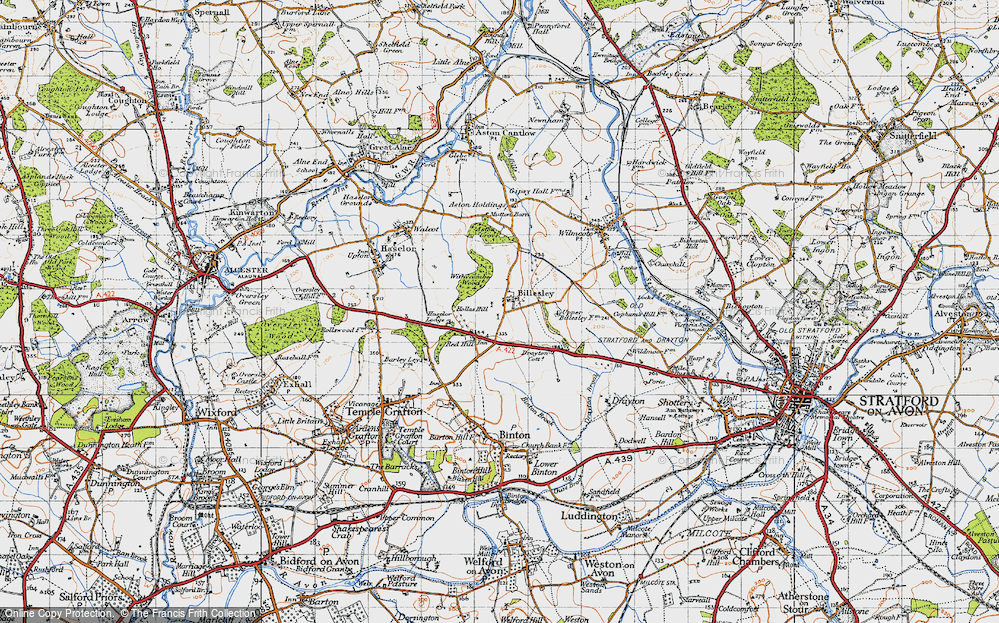 Old Map of Historic Map covering Upper Billesley in 1947