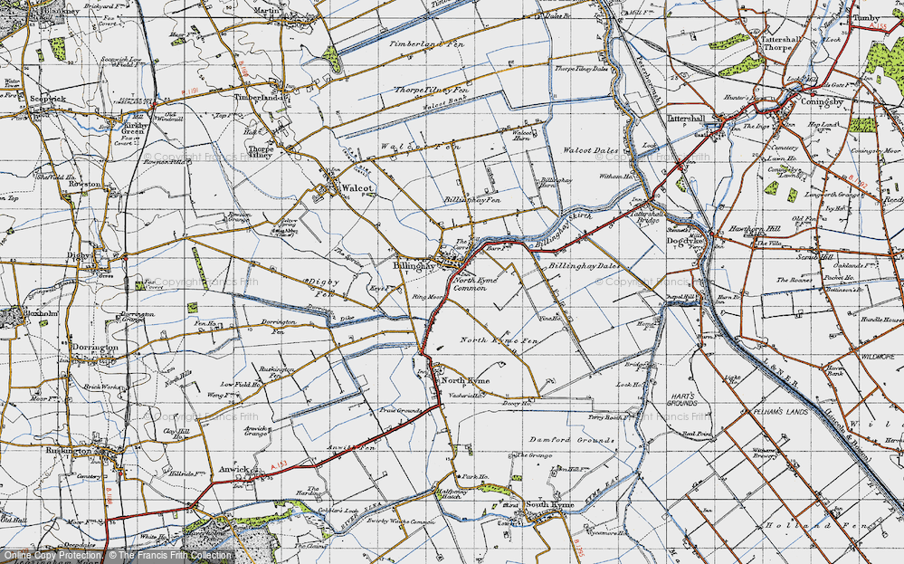 Old Map of Historic Map covering Billinghay Dales in 1946