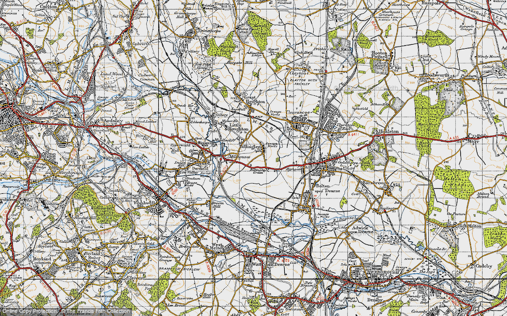 Old Map of Historic Map covering Billingley Green in 1947