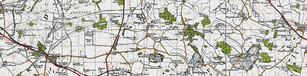 Old map of Bilsthorpe Moor in 1947