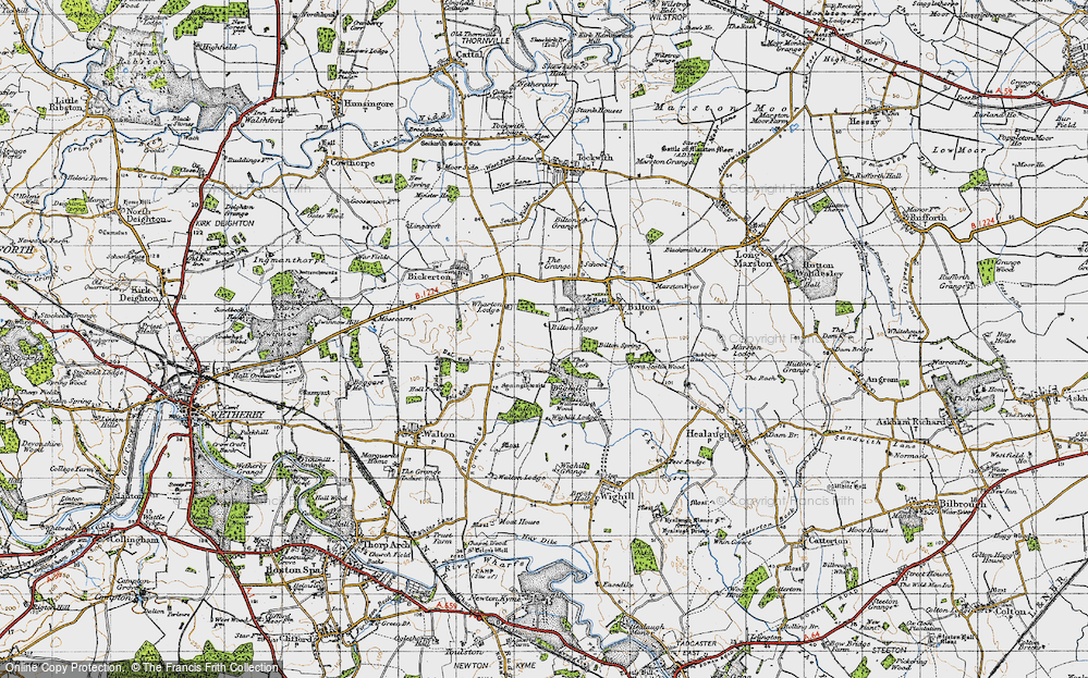 Old Map of Historic Map covering Wighill Lodge in 1947