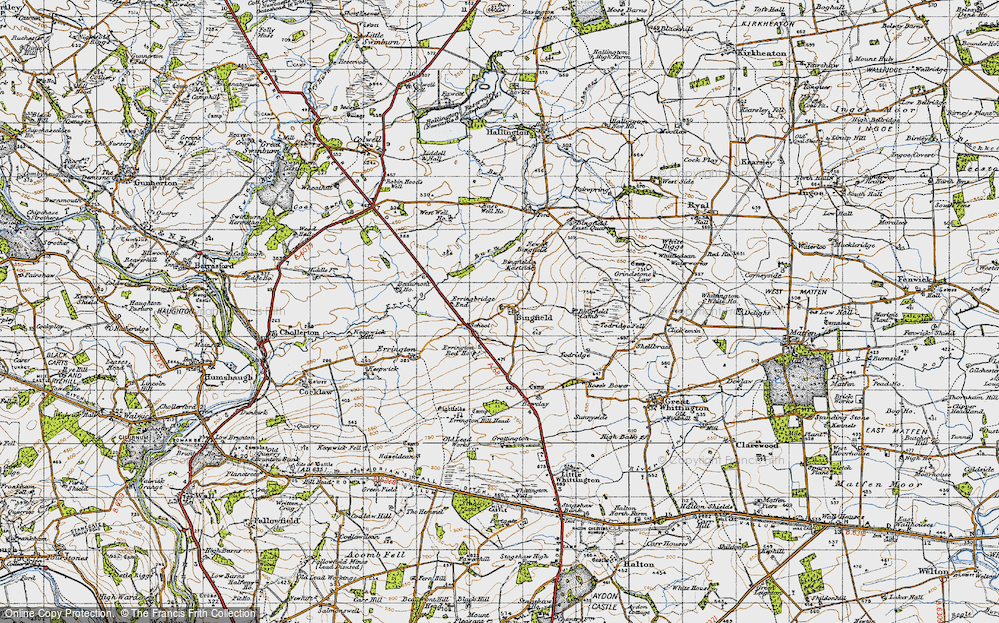 Old Map of Historic Map covering Todridge Fell in 1947