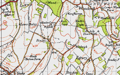 Old map of Binley in 1945