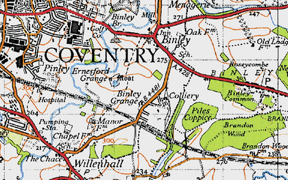 Old map of Binley in 1946