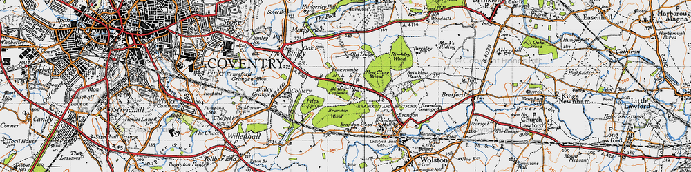 Old map of Binley Woods in 1946