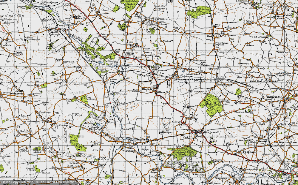 Old Map of Historic Map covering Bintree Woods in 1946