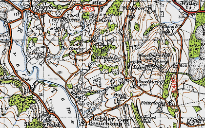 Old map of Woodbury Hill in 1947