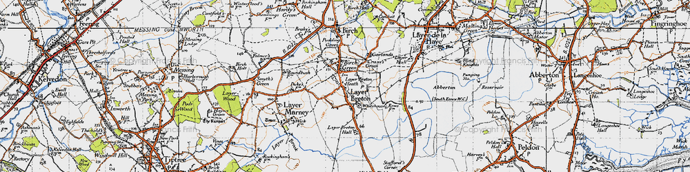 Old map of Layer Breton Hall in 1945