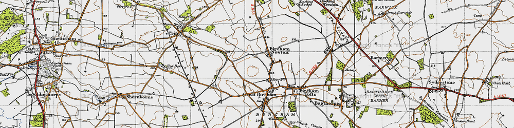 Old map of Bircham Newton in 1946