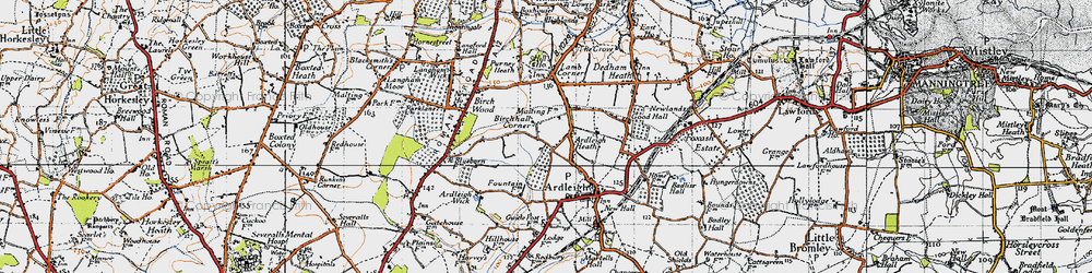 Old map of Birchhall Corner in 1945