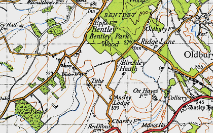 Old map of Birchley Heath in 1946