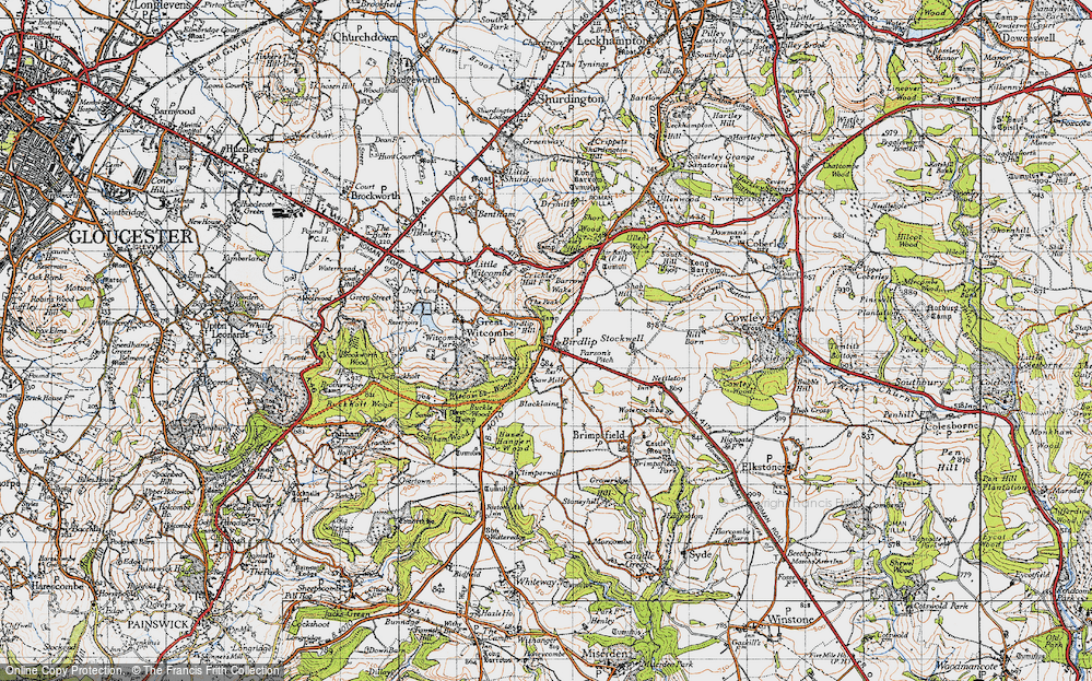 Old Map of Historic Map covering Birdlip Hill in 1946