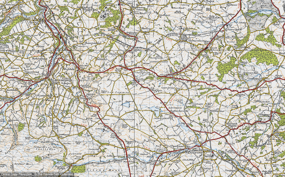 Old Map of Historic Map covering Broadstone Resr in 1947