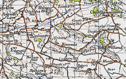Old map of Biscombe in 1946