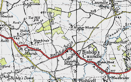 Old map of Bishop's Caundle in 1945