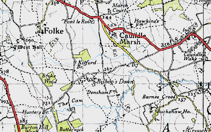 Old map of Bishop's Down in 1945