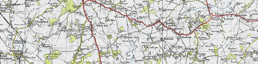 Old map of Bishop's Down in 1945