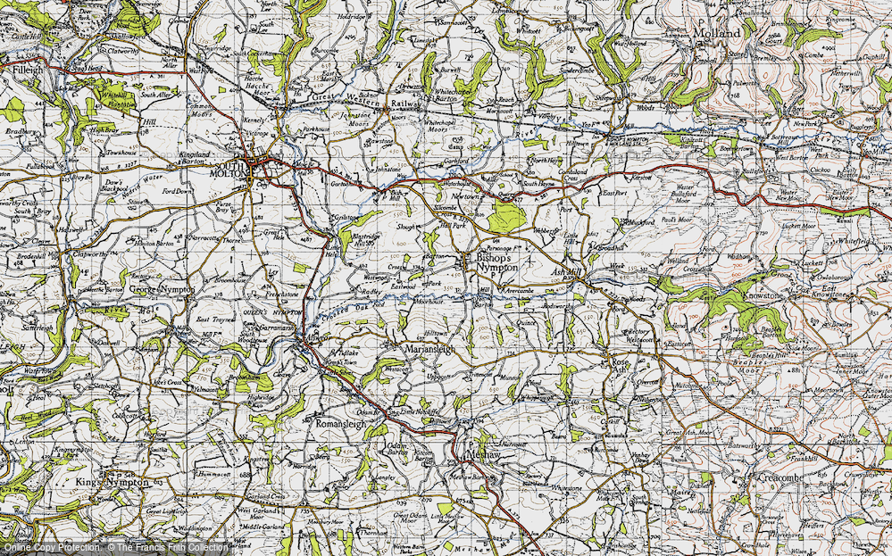 Old Map of Historic Map covering Yeo Barton in 1946