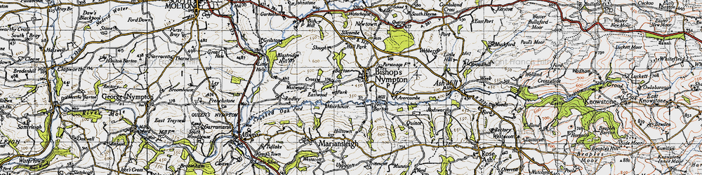 Old map of Bishop's Nympton in 1946