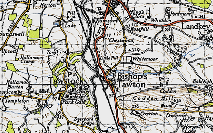 Old map of Bishop's Tawton in 1946