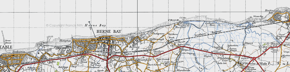 Old map of Bishopstone in 1947