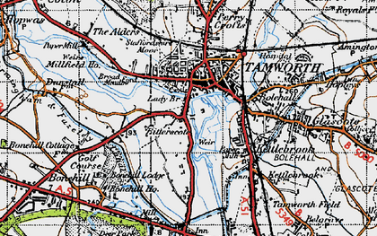 Old map of Bitterscote in 1946