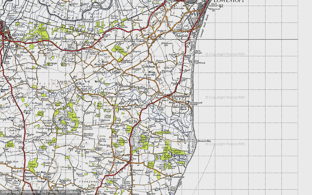 Old Map of Historic Map covering Suffolk Wildlife Park in 1946