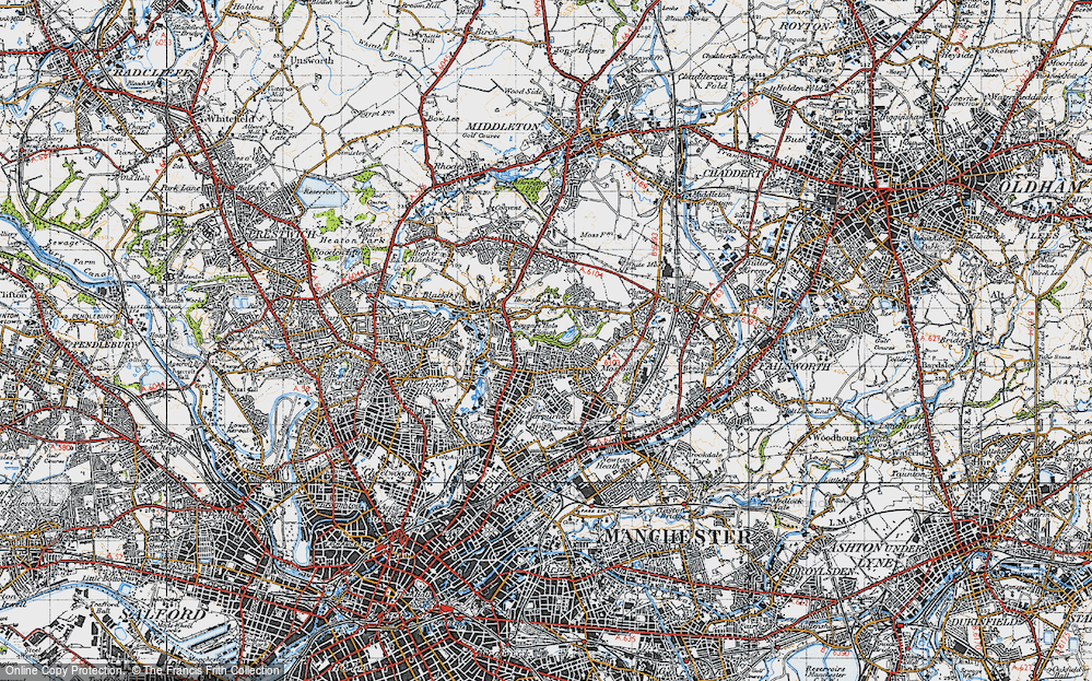 Old Map of Historic Map covering Boggart Hole Clough in 1947