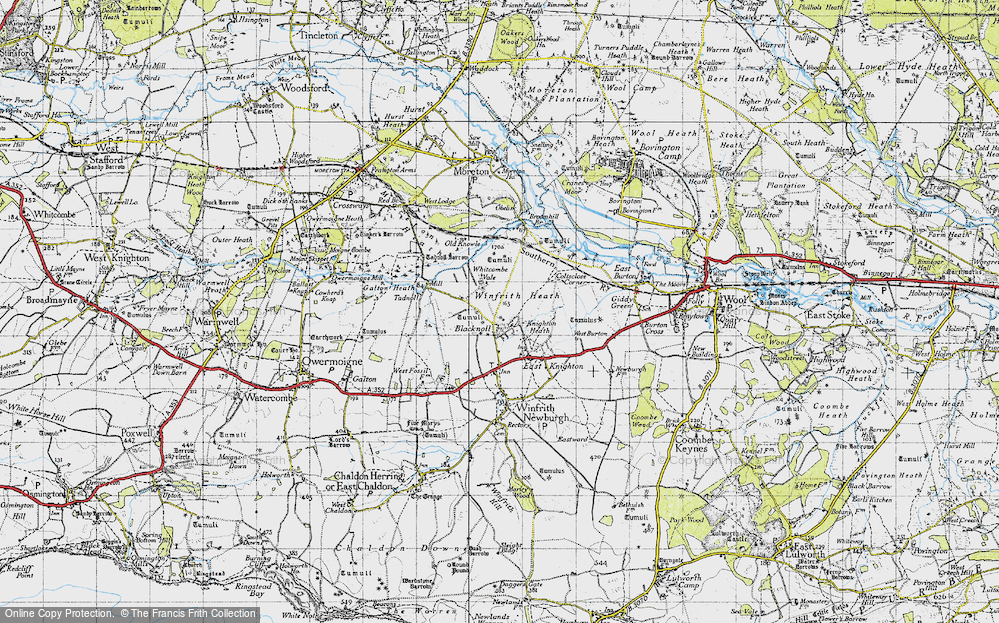 Old Map of Historic Map covering Whitcombe Vale in 1945