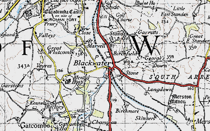 Old map of Blackwater in 1945