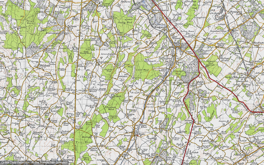 Old Map of Bladbean, 1947 in 1947