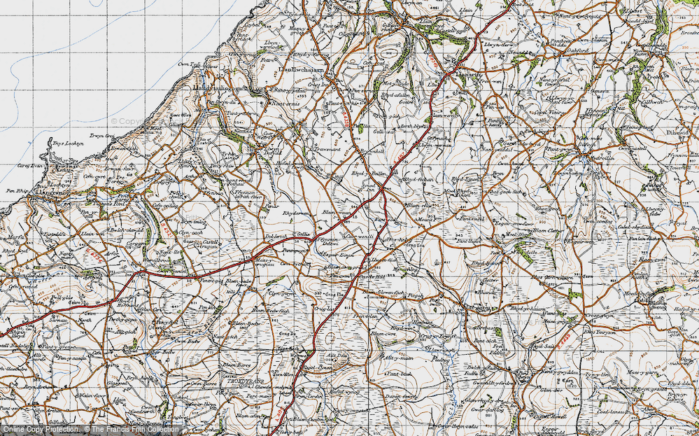 Old Map of Historic Map covering Afon Soden in 1947