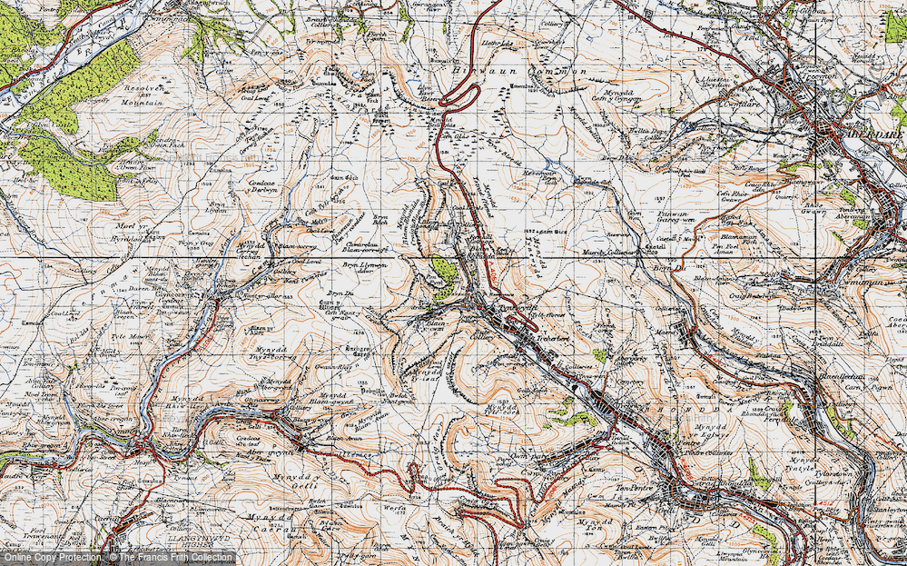 Old Map of Historic Map covering Bryn Llynwyn-ddwr in 1947