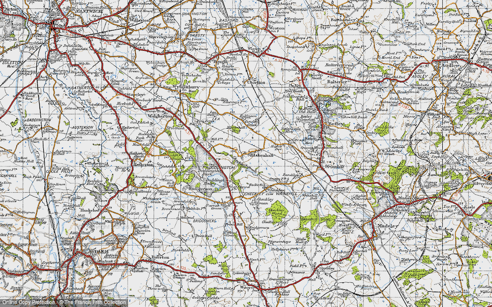 Old Map of Historic Map covering Blakenhall Moss in 1946