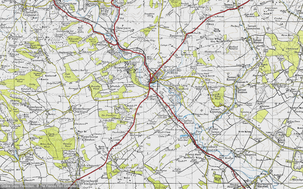 Old Map of Blandford St Mary, 1945 in 1945