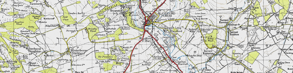 Old map of Blandford St Mary in 1945