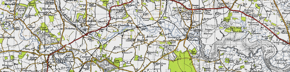 Old map of Blaxhall Hall in 1946