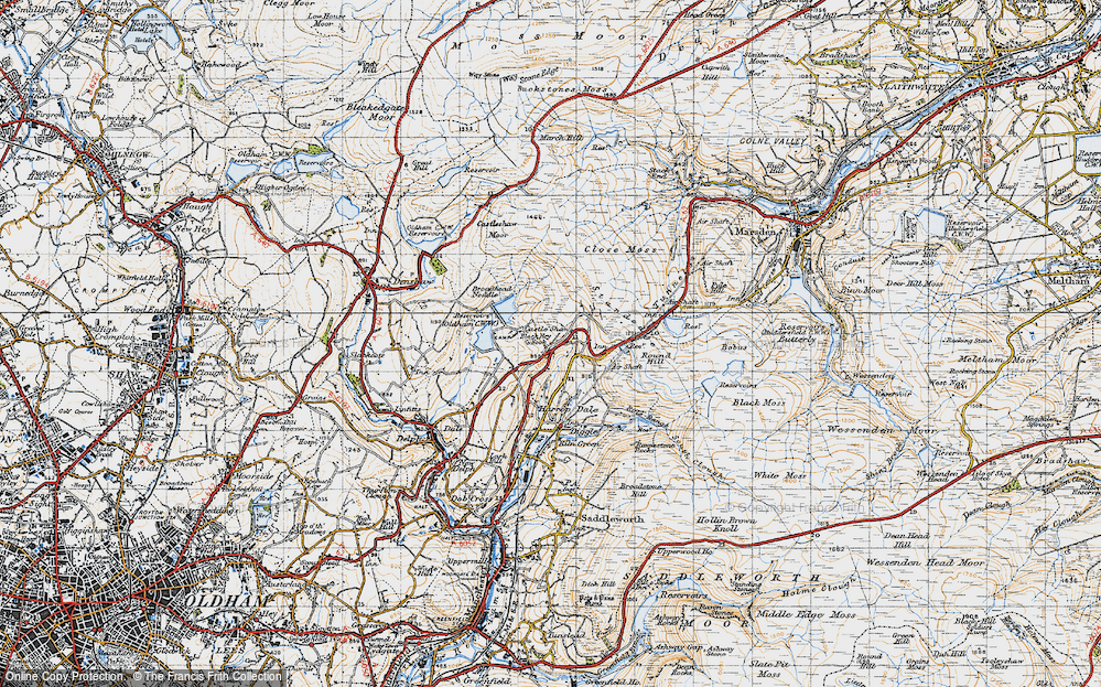 Old Map of Historic Map covering Broadhead Noddle in 1947