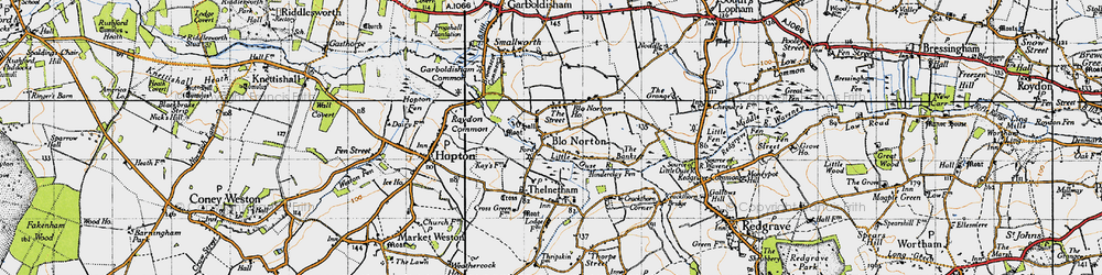 Old map of Blo' Norton in 1946
