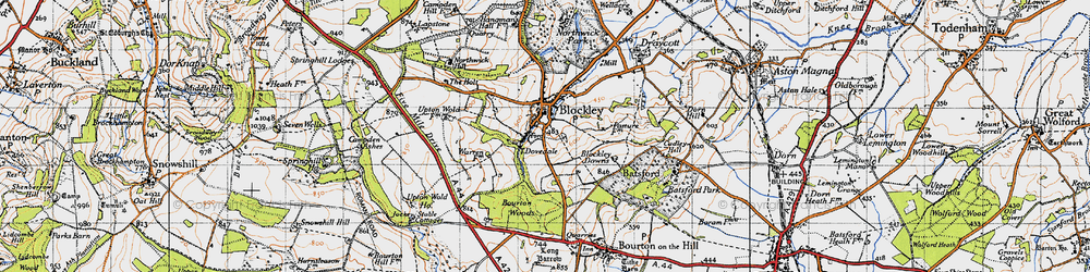 Old map of Bourton Woods in 1946