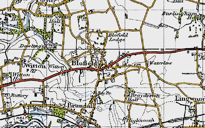 Old map of Blofield in 1945