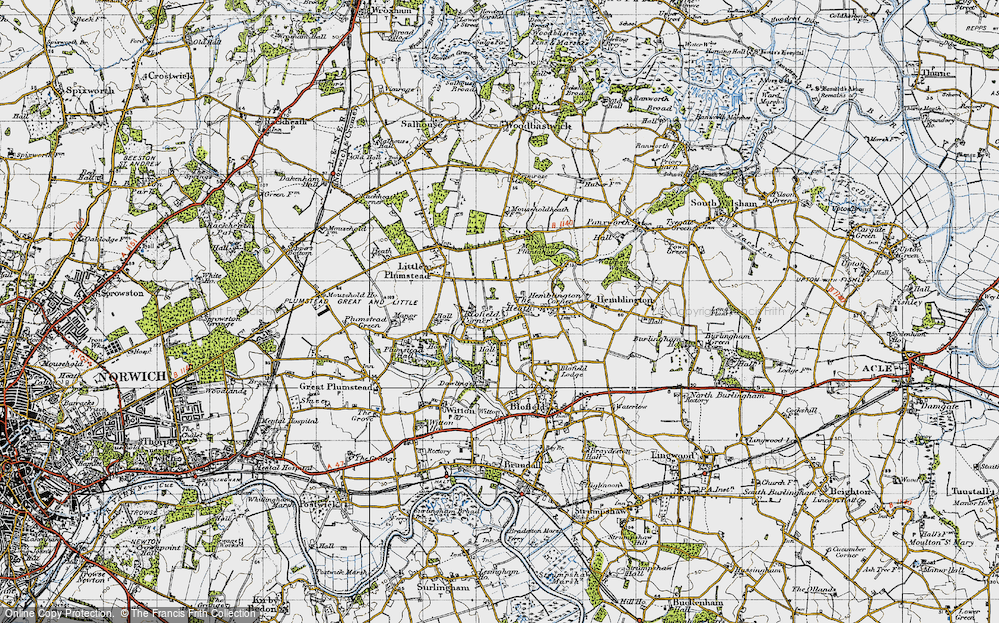 Old Map of Historic Map covering Blofield Corner in 1945