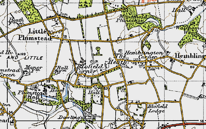 Old map of Blofield Corner in 1945
