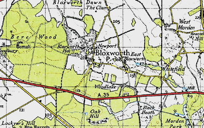 Old map of Bloxworth Heath in 1945