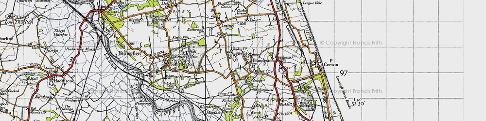 Old map of Blundeston in 1946