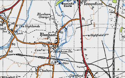 Old map of Blunham Grange in 1946