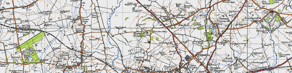 Old map of Blunsdon Hill in 1947